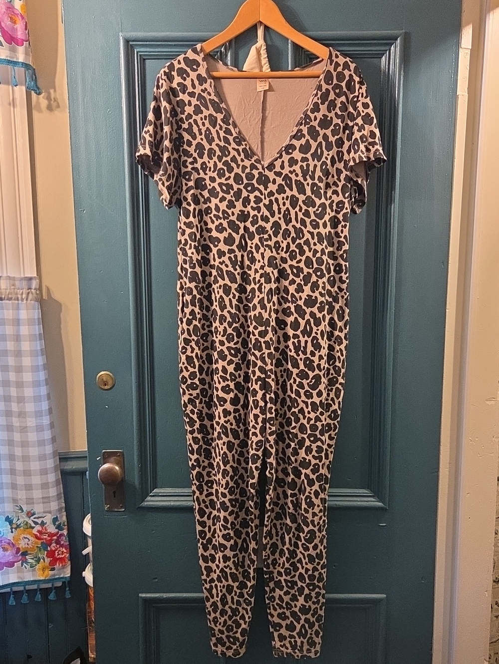 Smash + Tess Leopard Print V-Neck Jumpsuit in Beige and Black